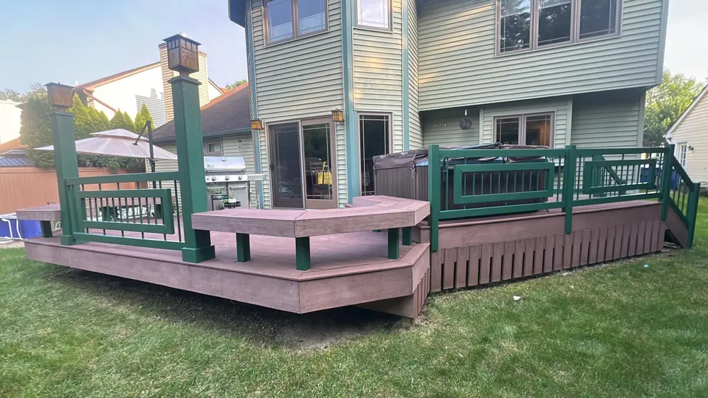 Composite deck with hot tub and grill area in Buffalo, NY
