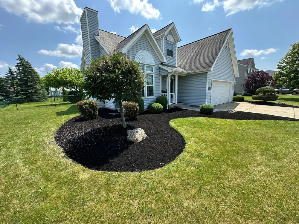 Lush, healthy lawn around a landscaped home in Buffalo, NY