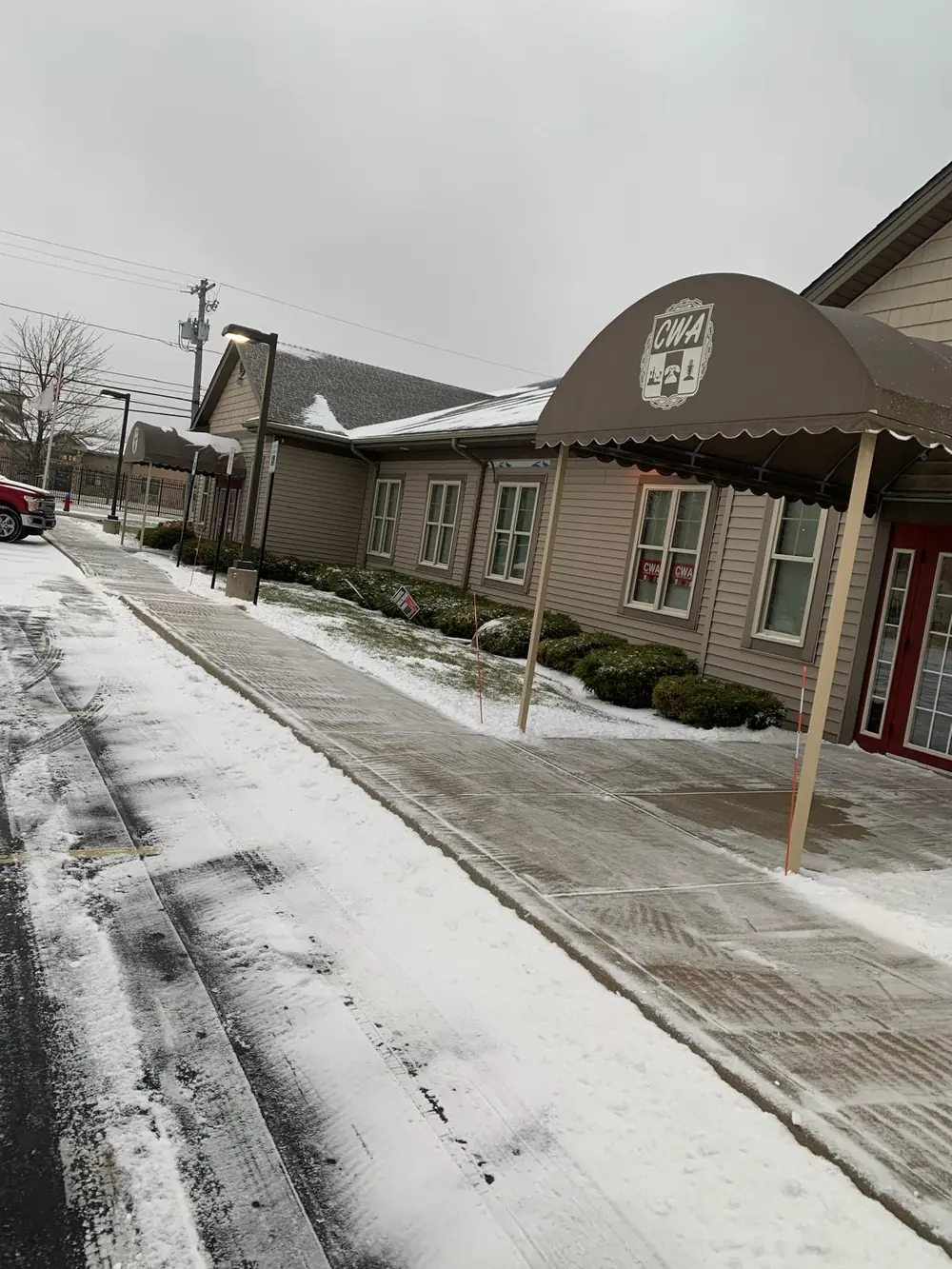 Commercial walkway cleared after a snowstorm in Buffalo, NY