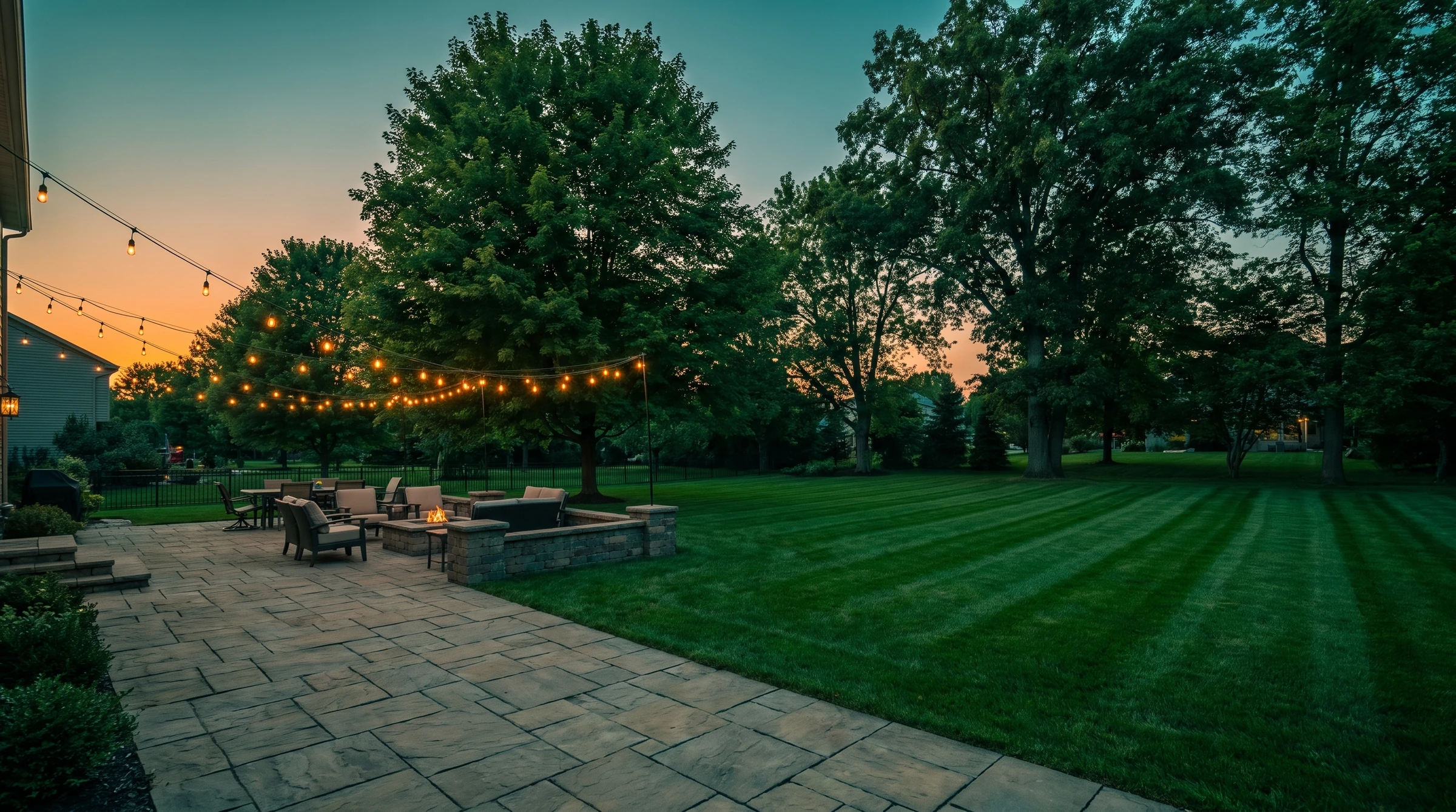 Finished yard at golden hour